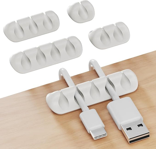 GLUIT Cord Organizer for Desk Cable Holder for Nightstand Charger Organizer Adhesive Desktop Versatile Wire Multislot Clips and Table Management Accessories Office Spaces New White 5 Pack, 15 Slots