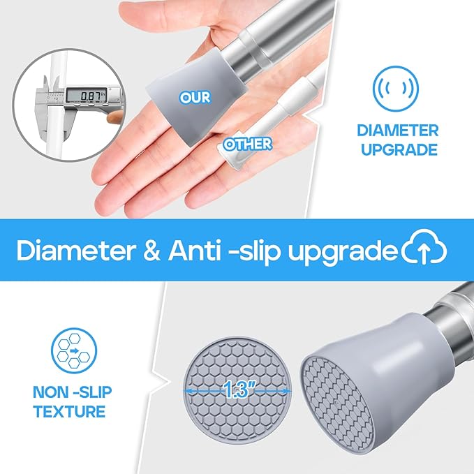 Tension Curtain Rod silver 1PCS Tension Rods for Windows 30 to 64 Inch Spring Curtain Rod Adjustable Tension Rod Tension Curtain Rod of Bathroom Window Curtain Rod Non Slip