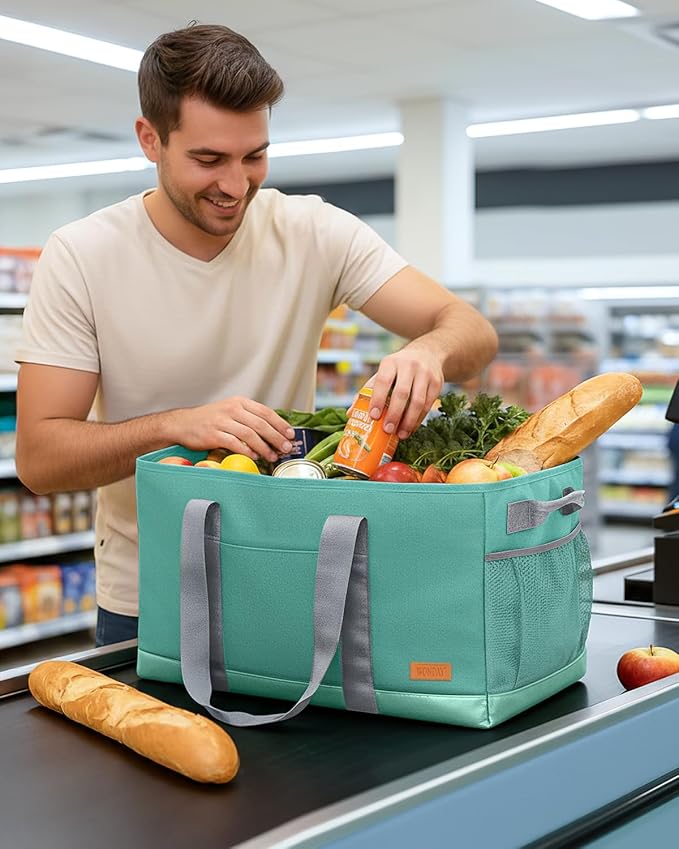 WONDAY Extra Large Utility Tote Bag - Standing Reusable Grocery Bag with Handle, Collapsible Storage for Shopping, Beach