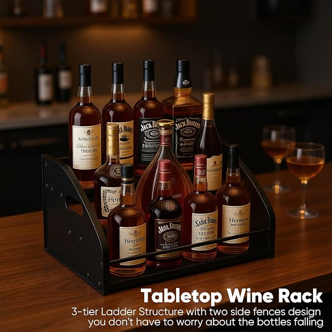 Coffee Syrup Rack- Extra Large for 15 Syrup Bottles Holder- Rustic Countertop Display Shelf for Liquor Bottles, Coffee Bar, Kitchen Cabinet- Pantry Storage for Water Bottles, Spirits & Whiskey