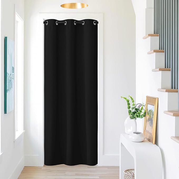 NICETOWN Door Curtain for Doorways, Blackout Privacy Doorway Curtains for Bedroom Closet Door, 80 inches Long Temporay Door Cover Portable Curtains for Hallway, 42 inches Wide, Black, 1 Panel