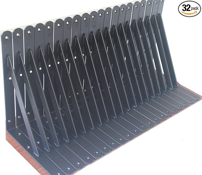 32 Pack L10 x H 8" Black Heavy Duty Shelf Brackets with Screws Metal Shelf Brackets Shelf Support Angle Brackets for Shelves L Brackets Heavy Duty Floating Shelf