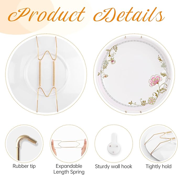 Bilillo Plate Hangers for The Wall, Suitable for 6-8 inch Decorative Plate, Stainless Steel Invisible Heavy Duty Wire Plate Holder with Wall Hooks, Plate Hangers for Displaying Plates