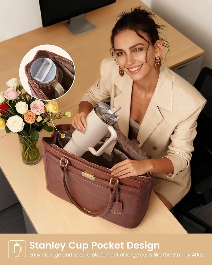LOVEVOOK Laptop Tote Bag for Women, 15.6 Inch Waterproof Leather Work Computer Bag, Large Business Office Briefcase Shoulder Handbag Purse Gifts for Women
