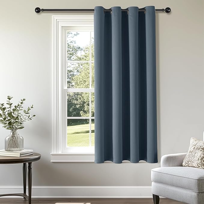 ChrisDowa Blackout Curtains 36 Inches Long for Living Room, Grommet Thermal Insulated Room Darkening Curtains for Bedroom (1 Panel Set, Stone Blue, 52W x 36L)