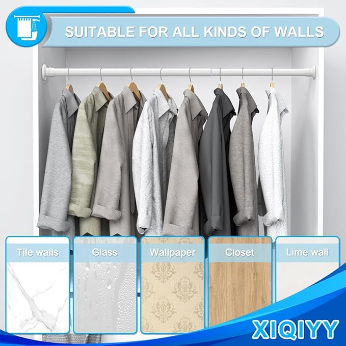 Spring Tension Rod 28 to 48 inches,Adjustable Heavy Duty Curtain Rod-Shower Curtain Rods for Bathroom,Windows,Door,White
