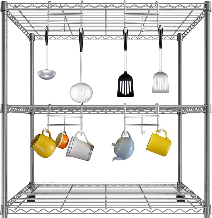 Teenyyou 6 Pack 3 Hook Attachment for Wire Shelving 3.75" l x 1.625" d x 3.25" h Wire Shelving Hooks Accessories Steel Hanging Rack Metal for Storage Organizer(Chrome)
