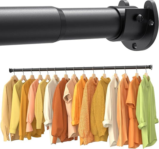 2 Pack Closet Rods, 17-99 Inch No-Cut Stepless Adjustable Closet Rod, 1.3 Inch Heavy Duty Metal Closet Hanging Rod with Brackets, Matte Black Closet Bar for Closet, Laundry Room, RV
