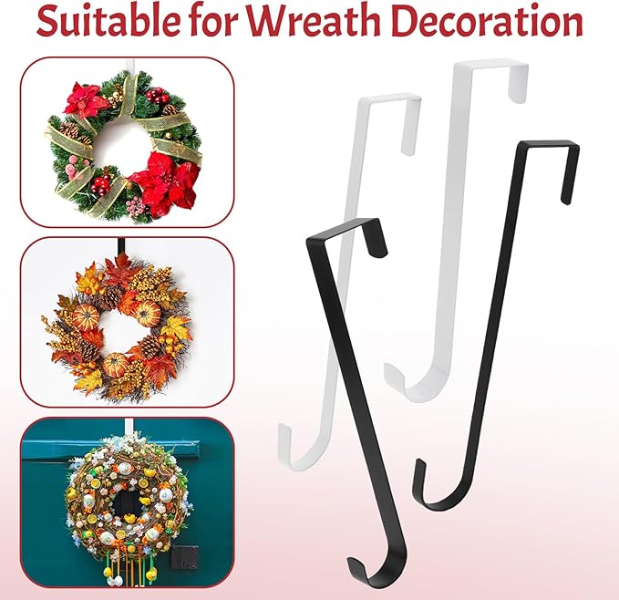 12 in Wreath Hanger for Front Door White Wreath Hangers Over The Door Hanger Hook Wreaths Holder Christmas Easter Halloween Fall Hanging Wreaths Hook Decorative Wide