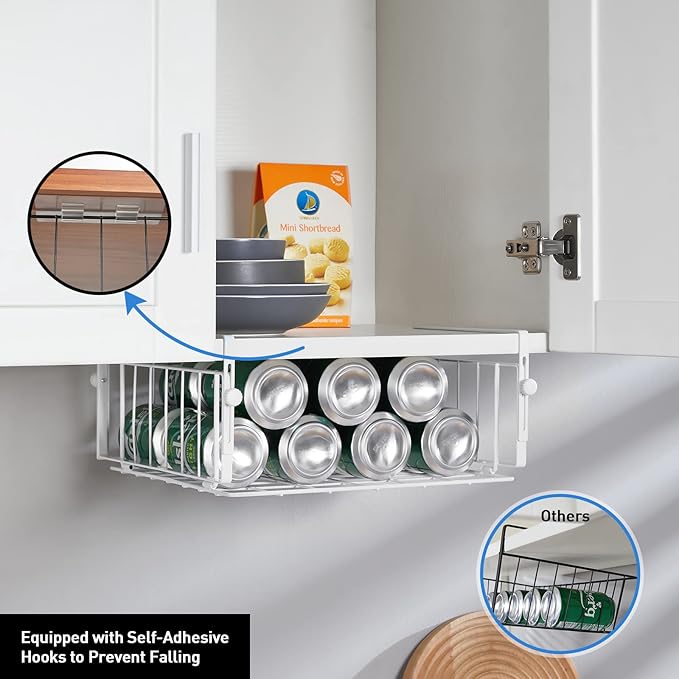 AmonHouseware 2 Pack Hanging Under Shelf Storage Basket,Adjustable Under Cabinet Add-on Storage Racks Slide-in Baskets Organizer for Laundry Room Kitchen Pantry Desk Bookshelf, White