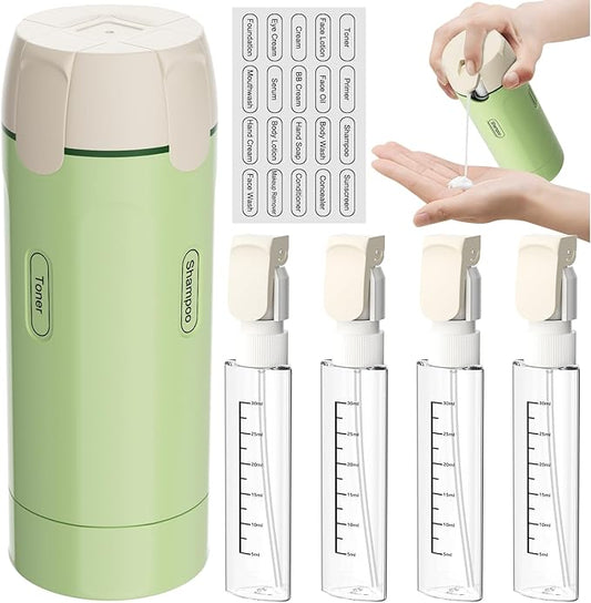 4 in 1 Refillable Travel Dispenser,Portable Travel Toiletries Bottle Set,Travel Size Shampoo and Conditioner Bottles,Toiletries Leak Proof Travel Size Containers for Vacation Business Trip