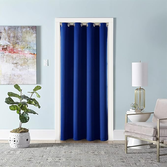 ChrisDowa Blackout Door Curtains for Doorway Privacy, Grommet Closet Curtains for bedroom closet door, Thermal Insulated Temporary Doorway Cover Room Divider Drapes (1 Panel, Royal Blue, 42 x 80 Inch)