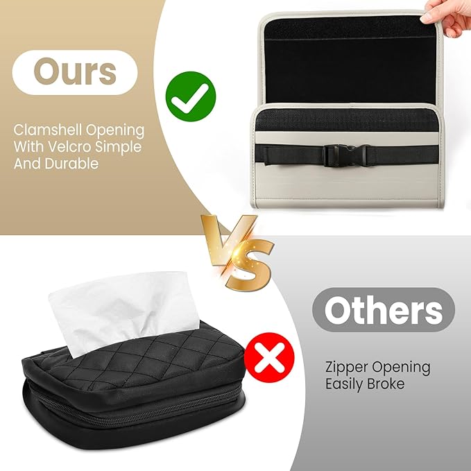 Car Tissue Holder, WHHMK Tissue Box Cover Keep Car Tidy,Premium PU Leather Backseat Napkin Rectangle Organizer, Extra Large Tissue Box Storage in Car Fits for 100-150 Regular Size Tissues,Grey(1 Pack)