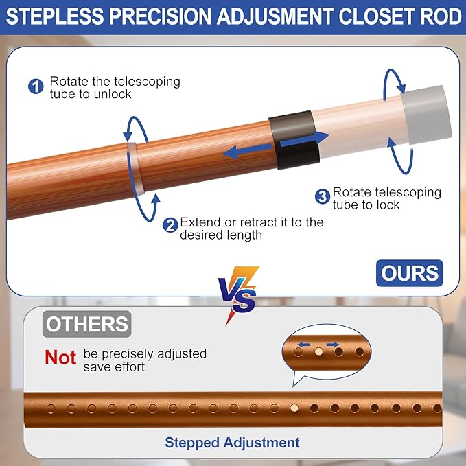 17 to 84 Inch Closet Rods for Hanging Clothes with Screwdriver, Stepless Adjustable Closet Rod Heavy Duty, 1.3 Inch Clothes Hanging Rod Metal Closets Bar for Wardrobes Laundry Bathroom RV, Dark Brown