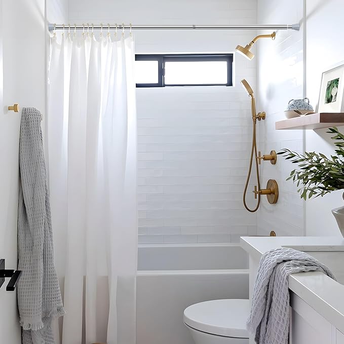 AIZESI Shower Curtain Rod 30-64 Inch Adjustable Curtain Rods Never Rust & Non-Slip Spring Tension Curtain Rods No Drilling Shower Rods for Bathroom Window Kitchen, Silver
