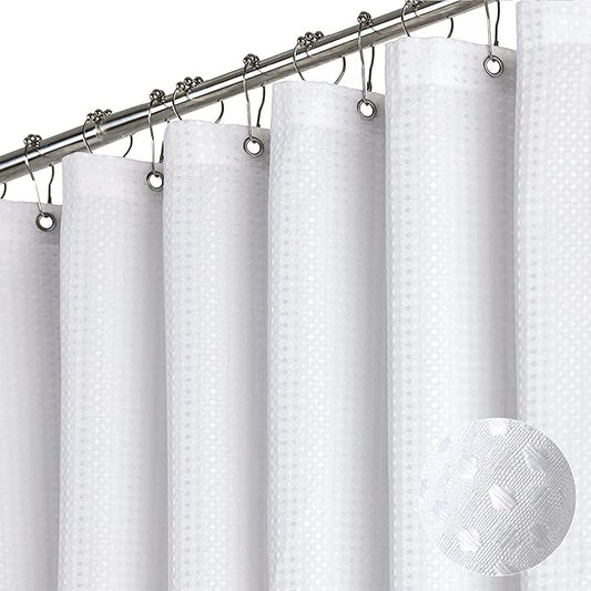 Dynamene Stall Fabric Shower Curtain - 54 inch Wide Waffle Weave Weighted Thick Cloth Shower Curtains for Bathroom, Heavy Duty Hotel Spa Luxury Bath Curtain Set with 10 Hooks, 54x72, White