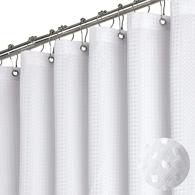 Dynamene 60 inch Stall Shower Curtain - Waffle Weave Heavy Duty Thick Fabric Shower Curtains for Bathroom,Weighted Hotel Spa Luxury Cloth Bath Curtain Set with 10 Plastic Hooks,60x72, White