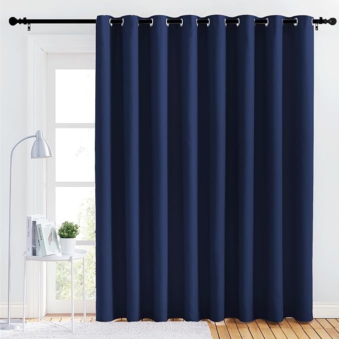 NICETOWN Bedroom Blackout Curtain Panel - (120 inches by 90 inch, Navy, 1 PC) Energy Saving Thermal Insulated Grommet Blackout Drapery for Patio, Room Divider Curtain