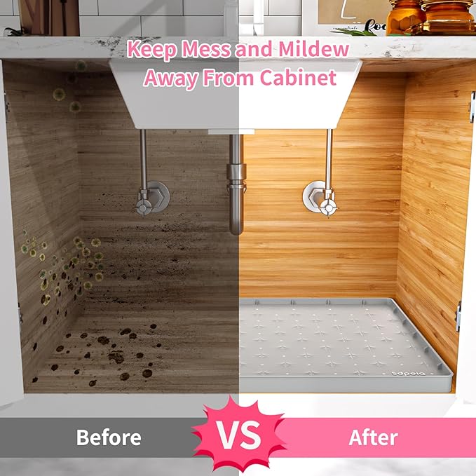 Sdpeia Under Sink Mat 31"×22" Waterproof Silicone Cabinet Liner & Sink Protector for Kitchen & Bathroom, Multi-Purpose Organizers Tray for Pets, Laundry, Cat Litter Mat