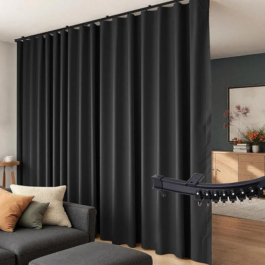 Room Divider Curtains Flexible Ceiling Tracks Set Curtain Track Ceiling Mount Blackout Curtain for Living Room Bedroom Ceiling Curtain Rod Privacy Dividers Panels W180 x H84 Black Drape & Black Rail