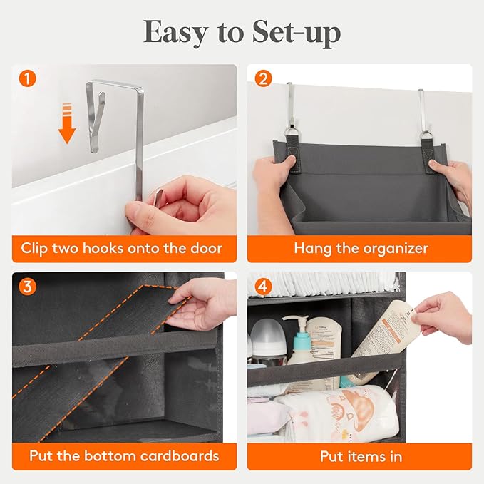Lifewit 1 Pack Over the Door Organizer, 6 Section Clear Window Hanging Storage with 4 Side Pockets, Sturdy Anti Tilt 40 lbs Load Behind Door for Closet, Bedroom, Bathroom, Nursery, Dorm, Gray