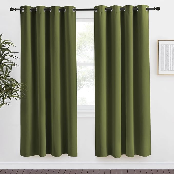 NICETOWN Blackout Curtain 78 inch Long, W55 x L78, 1 Panel, Olive Green, Thermal Insulated Window Treatment with Grommet Room Darkening Thermal Insulated Panel for Bedroom/Living Room