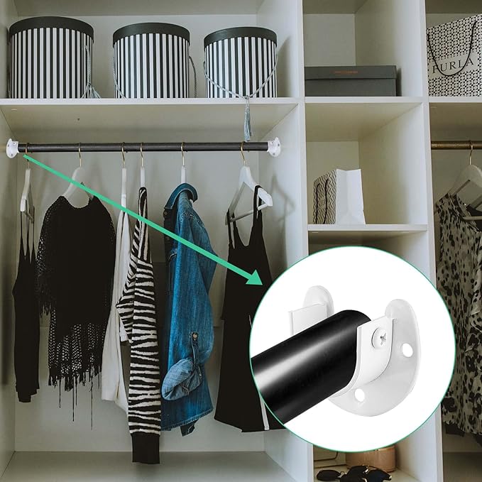 8 Packs Stainless Steel Closet Rod End Supports 1-1/3 Inch Wardrobe Bracket Heavy Duty Closet Pole Sockets Flange Rod Holder, U-Shaped with Screws, White