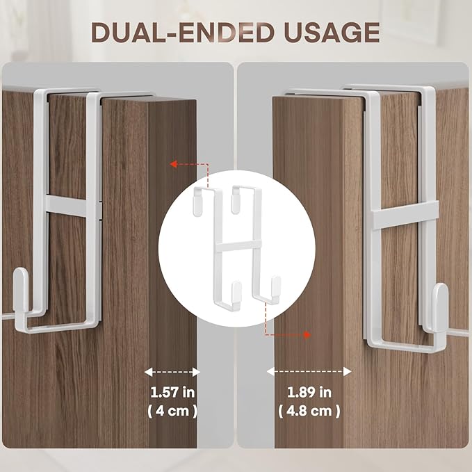 FYY 4 Packs Over The Door Hooks, Double Sided Door Hanger Hook - Heavy Duty No Drill Wall Hooks for Hanging Coats, Towels, Bags, Kitchen Closet Fits Most Doors Up to 1-7/8" Thickness (5.12" L, White)