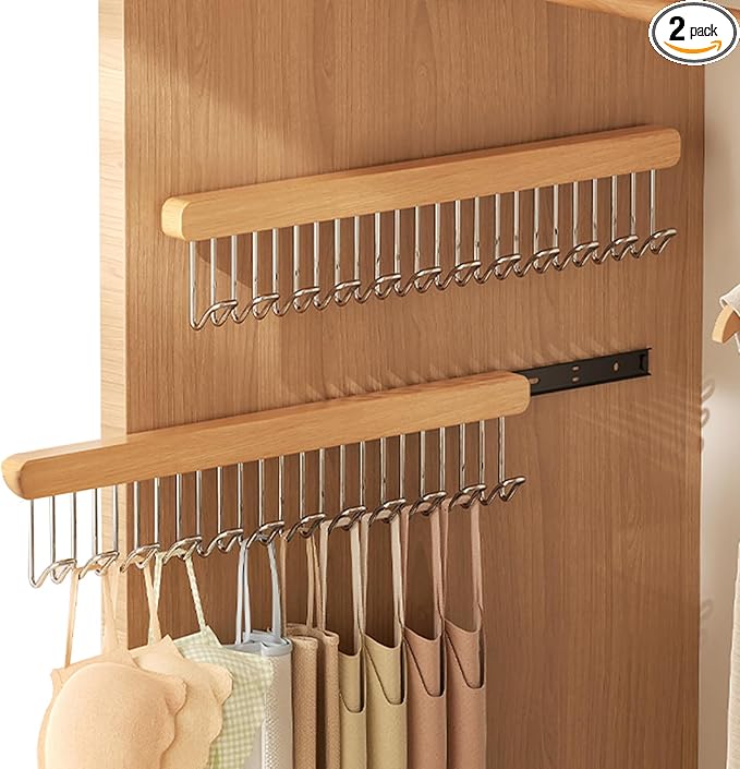 2 pack 16.2 inch valet rods for closets, extendable and pull-out wardrobe pole for belt hangers,tie hangers,bra organizer, closet extender hanging rod with 12 metal hooks, closet valet rod slide out