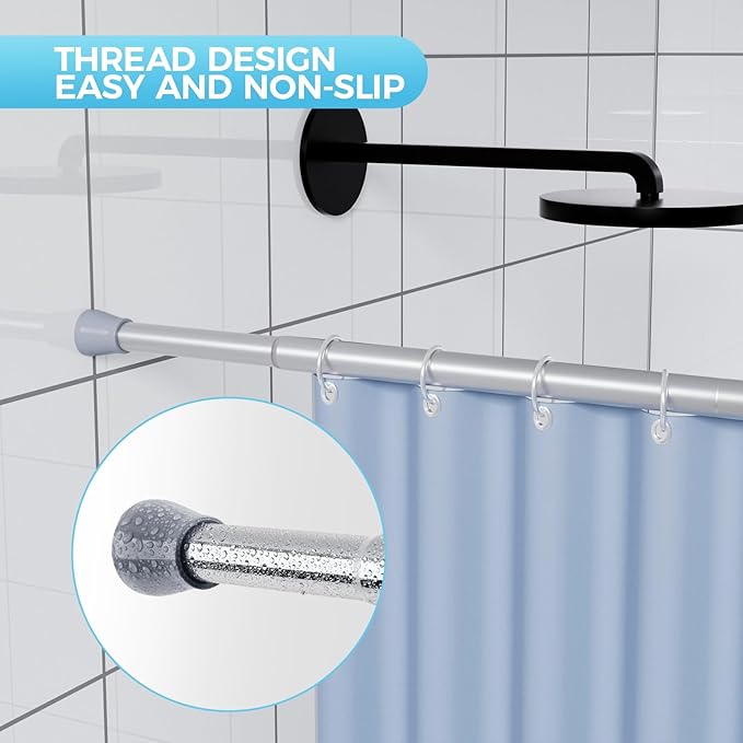 Tension Rods 30 to 64 Inches Shower Tension Rod 2PCS, Tension Curtain Rods Spring Curtain Rod Silver Tension Rod Spring Loaded Curtain Rods Adjustable Tension Curtain Rod for Window, Doorway
