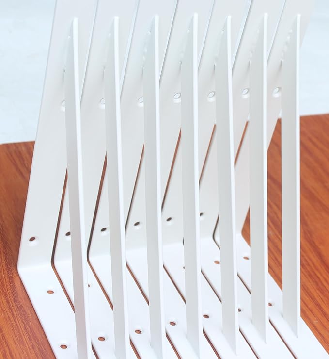 4 Pack L8 x H 6" White Heavy Duty Shelf Brackets with Screws Metal Shelf Brackets Shelf Support Angle Brackets for Shelves L Brackets Heavy Duty Floating Shelf