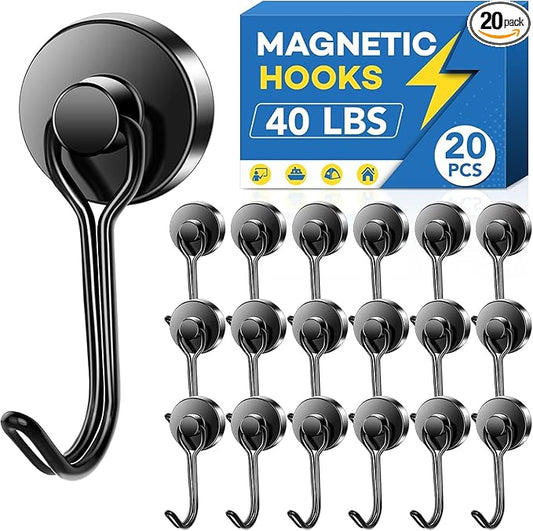 LOVIMAG Hooks, 40lbs+ Magnetic Magnet Hook 2026 Cruise Cabin Ship Essentials Heavy Duty Strong Refrigerator Fridge Hanging for Classroom Beach Vacation Kitchen Grills Home Mug Hanger (20 Pack), Black