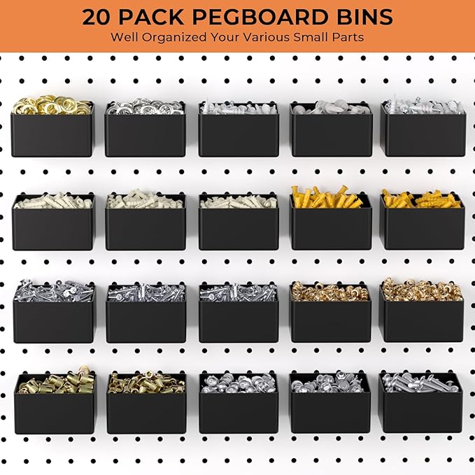 INCLY 320PCS Pegboard Accessories Organizer Kit, Peg Board Hooks Assortment with 20PCS Bins for Organizing Various Tools, Fit 1/8 or 1/4 inch Pegboard for Garage Wall Hanging & Storage