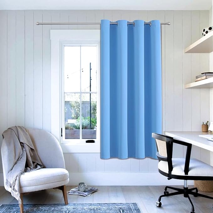 ChrisDowa Blackout Curtains 36 Inches Long for Living Room, Grommet Thermal Insulated Room Darkening Curtains for Bedroom (1 Panel Set, Sky Blue, 52W x 36L)