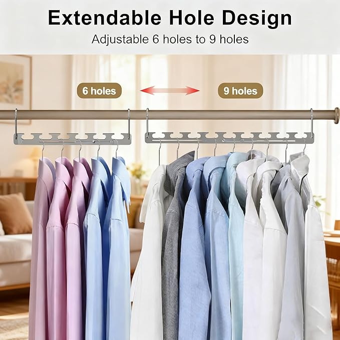 12 Pack Space Saving Hangers for Clothes, 6 to 9 Holes Expandable Metal Heavy Duty Hangers Space Saving for Closet Bedroom Dorm RV Outdoors