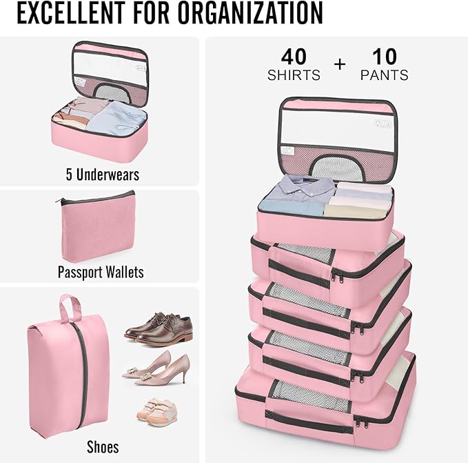 Veken 10 Set Packing Cubes for Travel Essential, Suitcase Organizer Bags in 4 Sizes, Carry-On Luggage Accessories with Large Laundry & Shoes Bag, Must-Have for Airplane, Road Trip & Camping