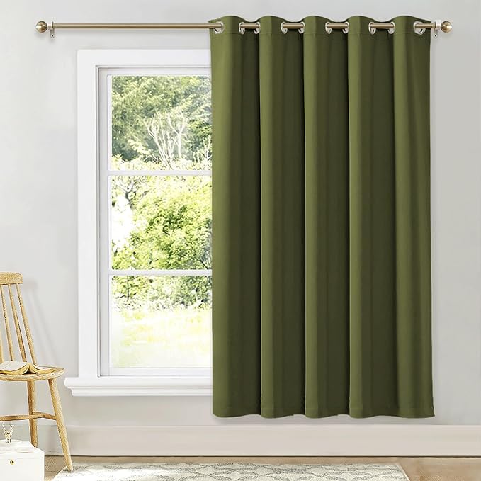NICETOWN Blackout Wide Blinds for Sliding Door, Olive Green, W70 x L72, 1 Panel, Insulated Noise Reduction Drapes, Privacy Vertical Curtain for Living Room&Bedroom
