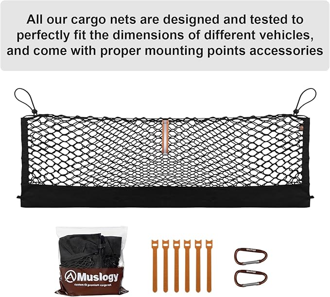 Muslogy Truck Bed Cargo Net Trunk Netting Compatible with 2020-2024 2025 2026 Ford Explorer Accessories, Pickup Cargo Organizer SUV Sedan Storage Net w/Heavy Duty Carabiners