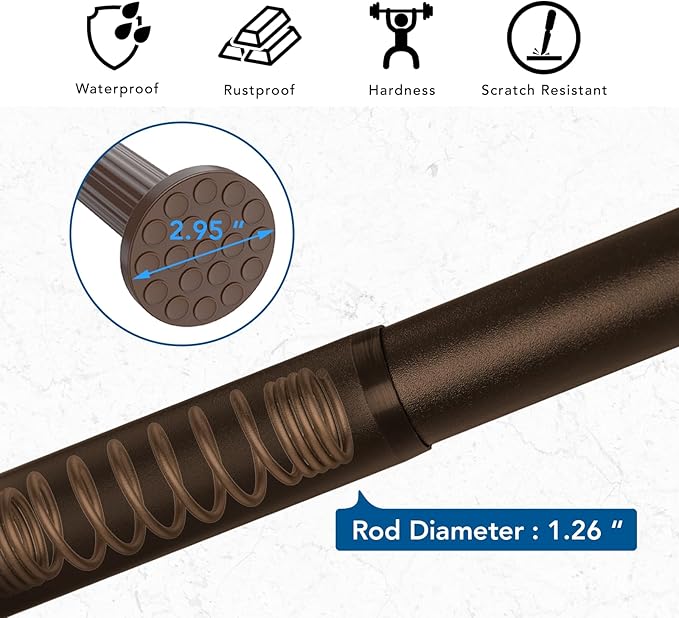 Tension Shower Curtain, Spring Shower Tension Curtain Rod, Closet Rod, for Windows or Shower, Rust Resistant Easy to Install, Umimile (Brown, 51-145”)