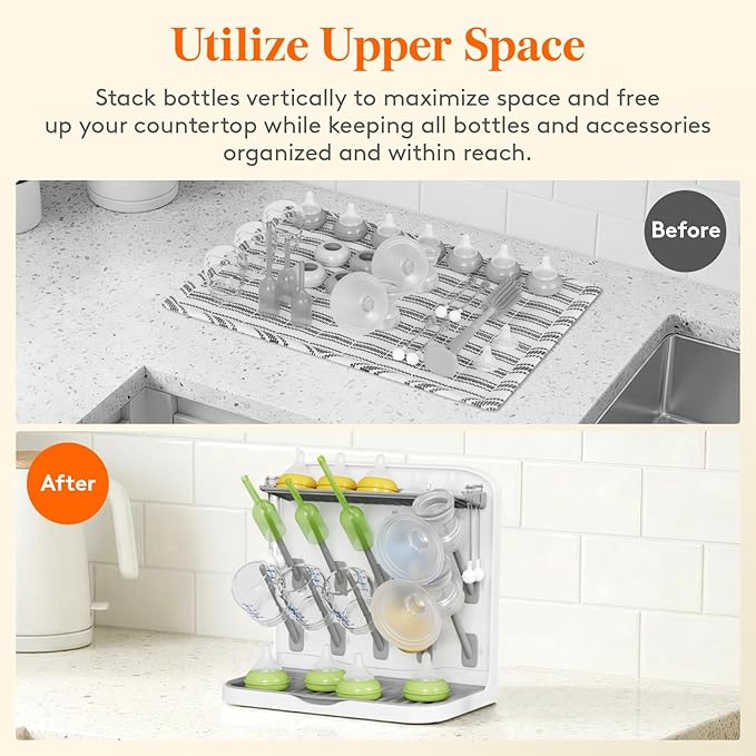 Lifewit Baby Bottle Drying Rack with 10 Hooks, Newborn Essentials Must Haves, Bottle Storage Organizer for Countertop, Cabinet, Rack Dryer Holder for Pacifiers, Pump Parts, Baby Stuff