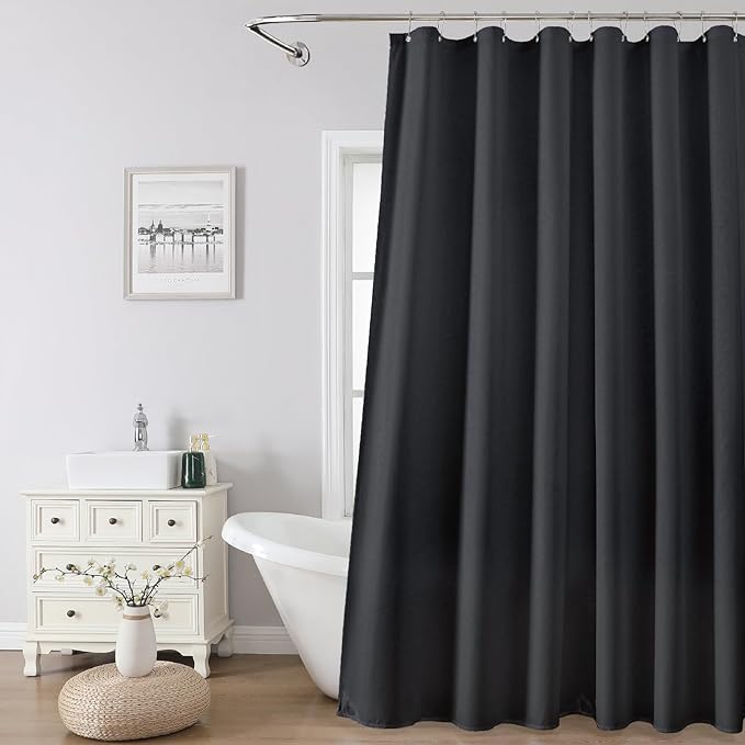 1 Pack Water-Repellent Fabric Shower Curtain Liner - Hotel Quality Machine Washable, 3 Heavy-Duty Magnets with Rustproof Grommets & Weighted Hem, Standard Size 72x66in Black
