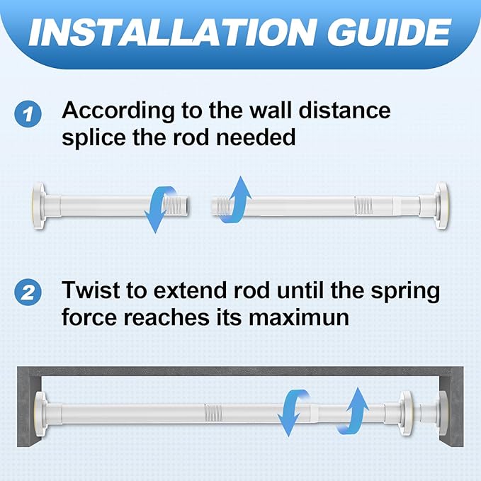White Shower Curtain Rod 31 to 80 Inch,1 Inch Diameter Adjustable Spring Tension Stainless Steel Telescoping Rod,Easy Install,No Rust