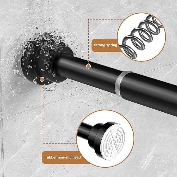 AIZESI Black Spring Tension Rod No Drilling 28-50Inch-2PCS,Tension Curtain Rod Non-Slip,Bathroom Spring Curtain Rod Non-Rust,Adjusatable Tension Rod For Windows Durable Adjustable Tension Rod