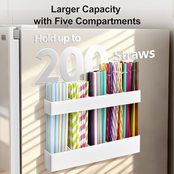 9.5” Large Acrylic Straw Holder for Cabinet Door, Reusable Adjustable Two-Part Straws Organizer with Ultra Sticky Adhesive Strips, 2026 Straw Storage for Kitchen Cupboard