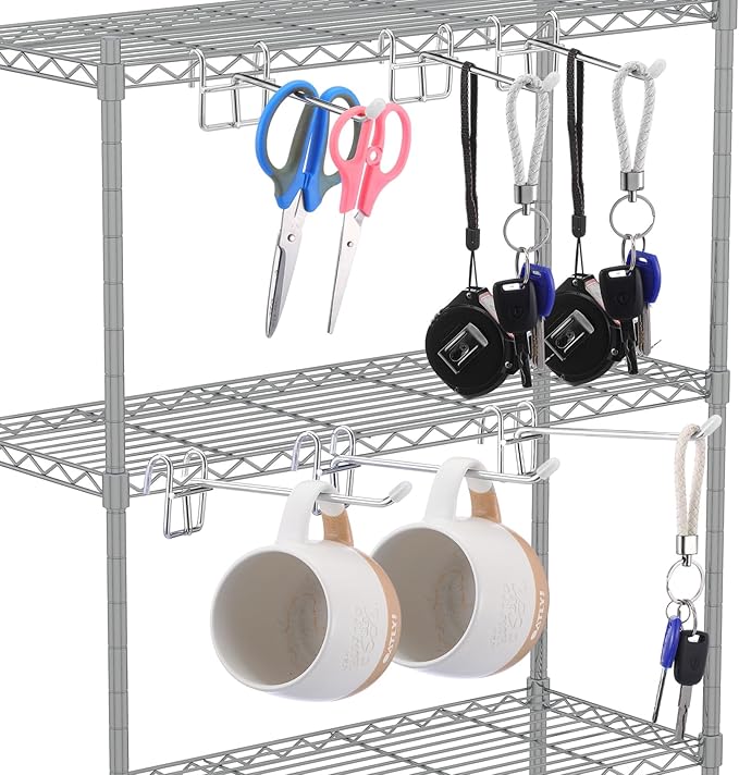 MorningRo 12 Pcs Silver Accessory Hooks for Wire Shelving with Rubber Cover Heavy Duty Metal Hooks for Hanging Kitchen Utensils Wire Shelf Accessories Room Organization