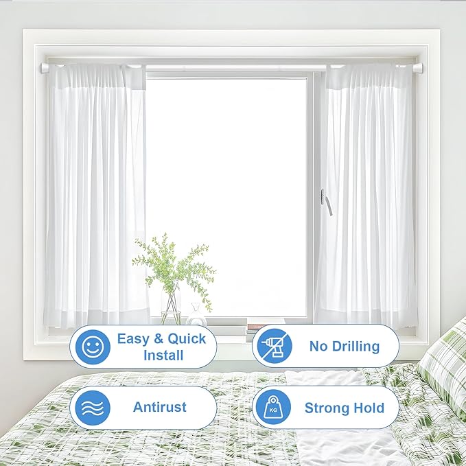 2Pack Shower Curtain Rod 45-77 Inch Adjustable Shower Rod White Tension Rod Spring Curtain Rod Rust Proof Shower Rods for Bathroom White Curtain Rods No Drilling