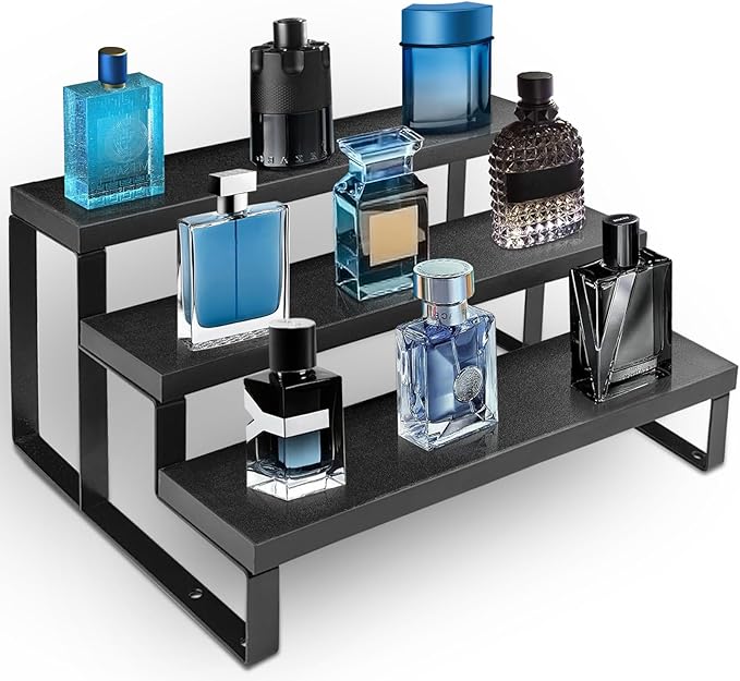 3 Tier Cologne Stand for Men,12 Inch Wooden Perfume Organizer for Dresser Waterproof Cologne Stand with Anti-Slip Washers for Makeup,Figures,Cupcake,Perfume,Dessert,Display Risers Stand for Organize