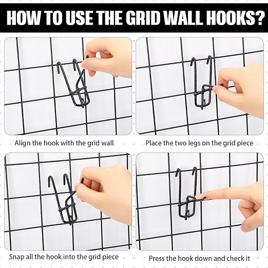 Moxweyeni 2 Inch Grid Wall Hooks 25 Pcs Gridwall Panel Hooks Store Garage Wall Mount Organizers Storage Grid Display Hangers for Retail, Craft Show, Home Setup, Customized Display(Black)