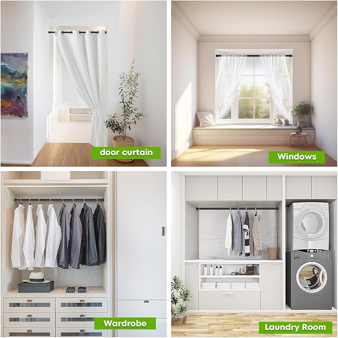 Tension Curtain Rod 2Pack Black Tension Rod Adjustable Curtain Rod No Drilling Tension Rods for Windows 28 to 48 Inch Curtain Rods Expandable Pressure Tension rods for Closet