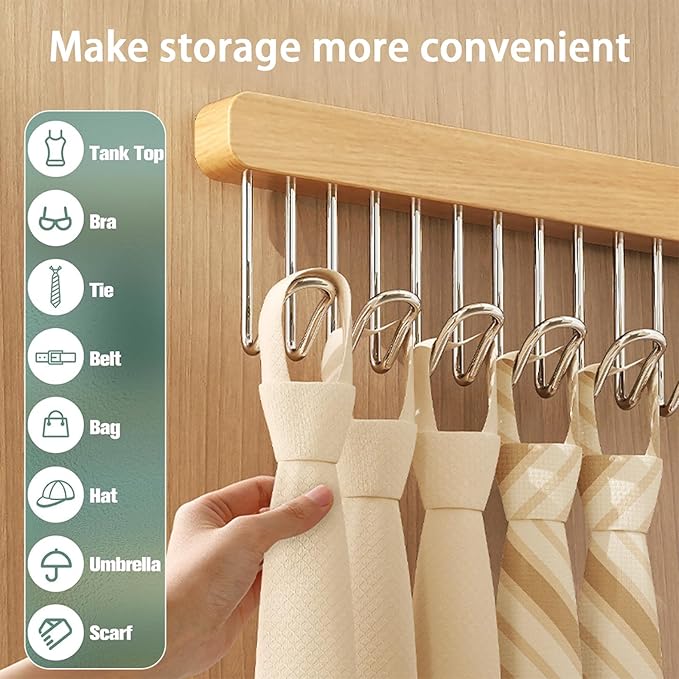 12 inch valet rods for closets, extendable and pull-out wardrobe pole for hanging clothes,bras,tie,belt,wardrobe pole with metal hooks, closet valet rod slide out,hanger wall（Right hook)
